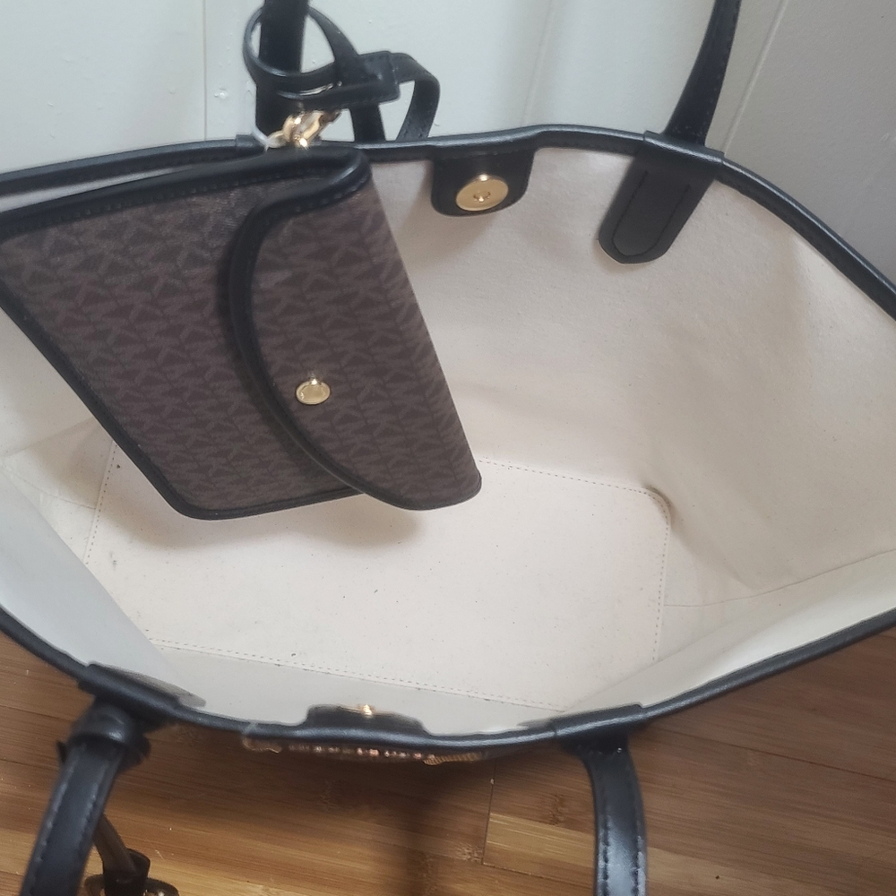 MICHAEL KORS Eliza Large East West Open Tote Purse Handbag, Brown, New - Picture 3 of 16
